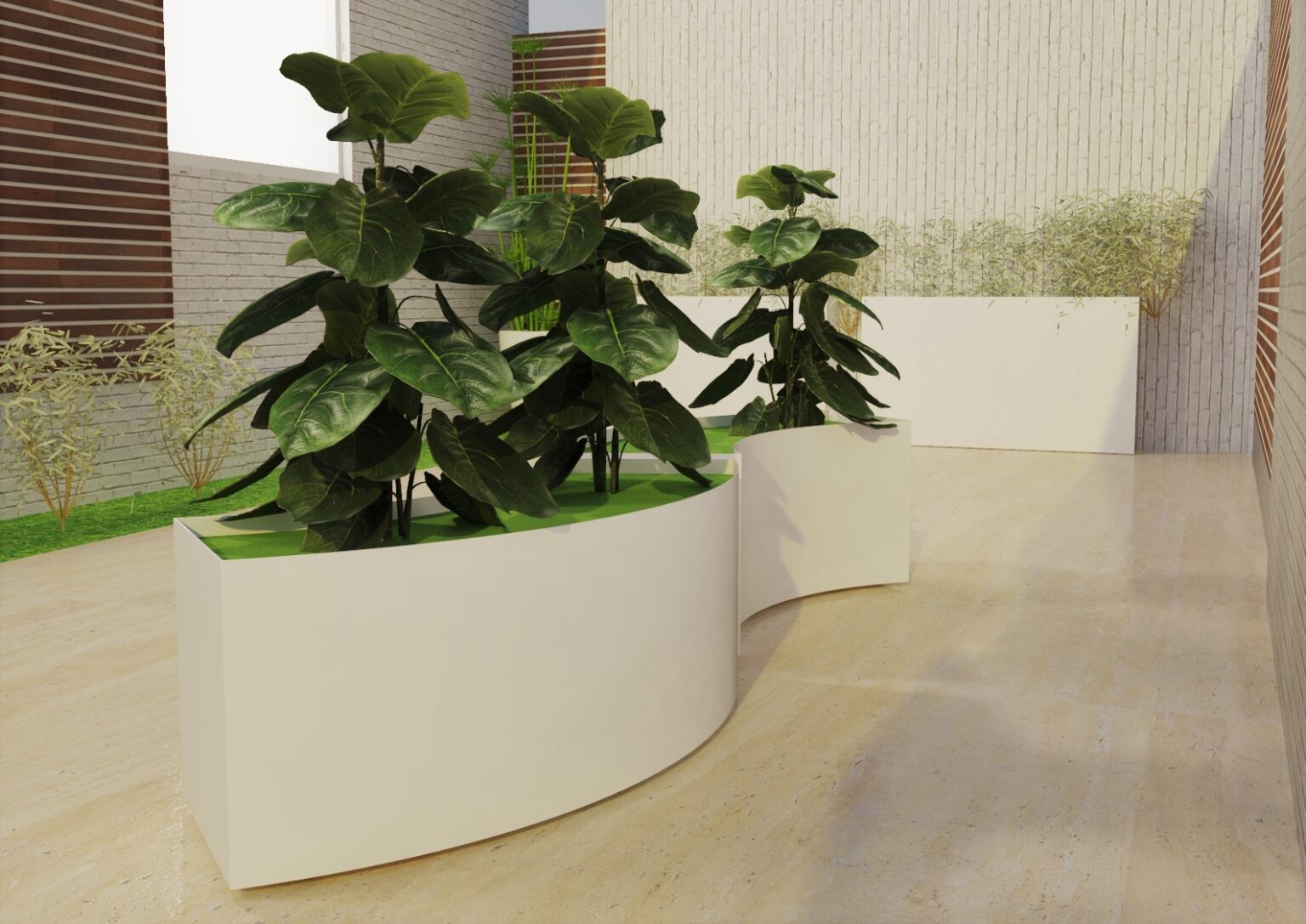 Macetero de exterior curvo en metálico Tecmet